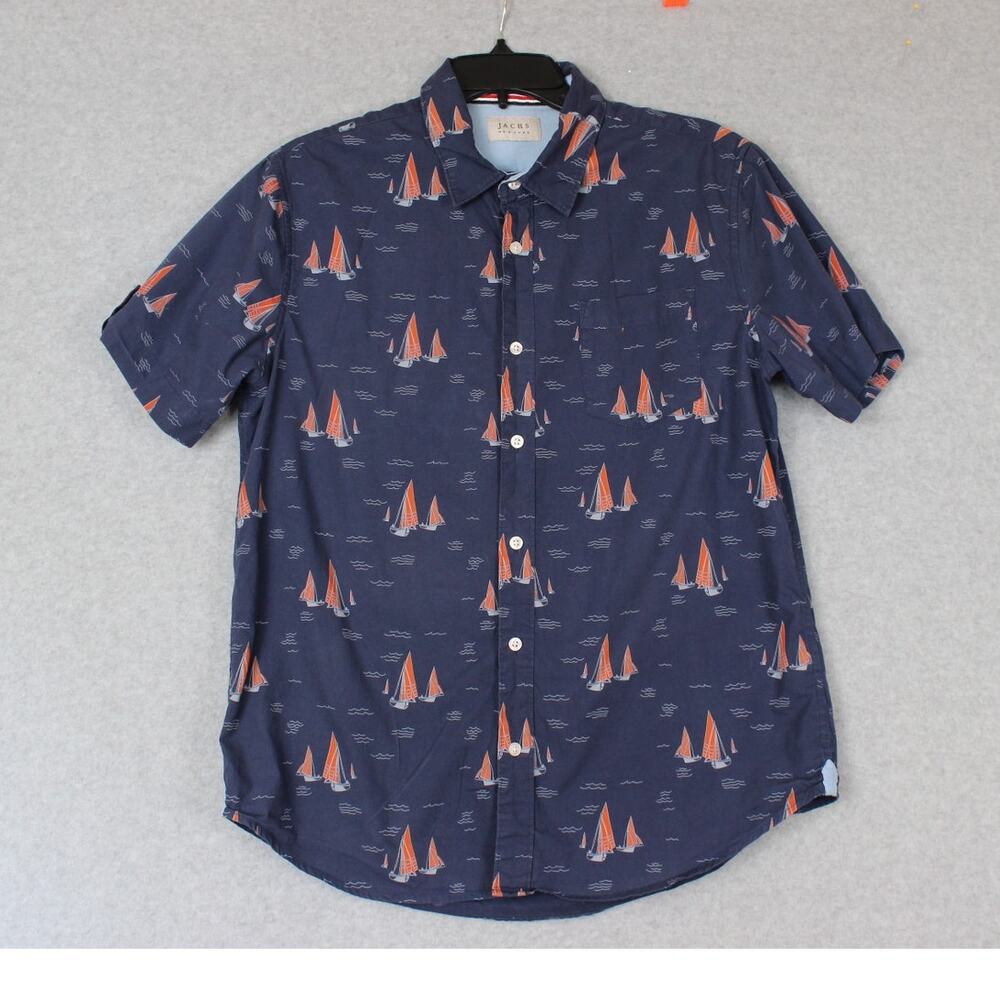 Jachs New York Men's Navy Sailboat Print SS Button Up Shirt Size Medium